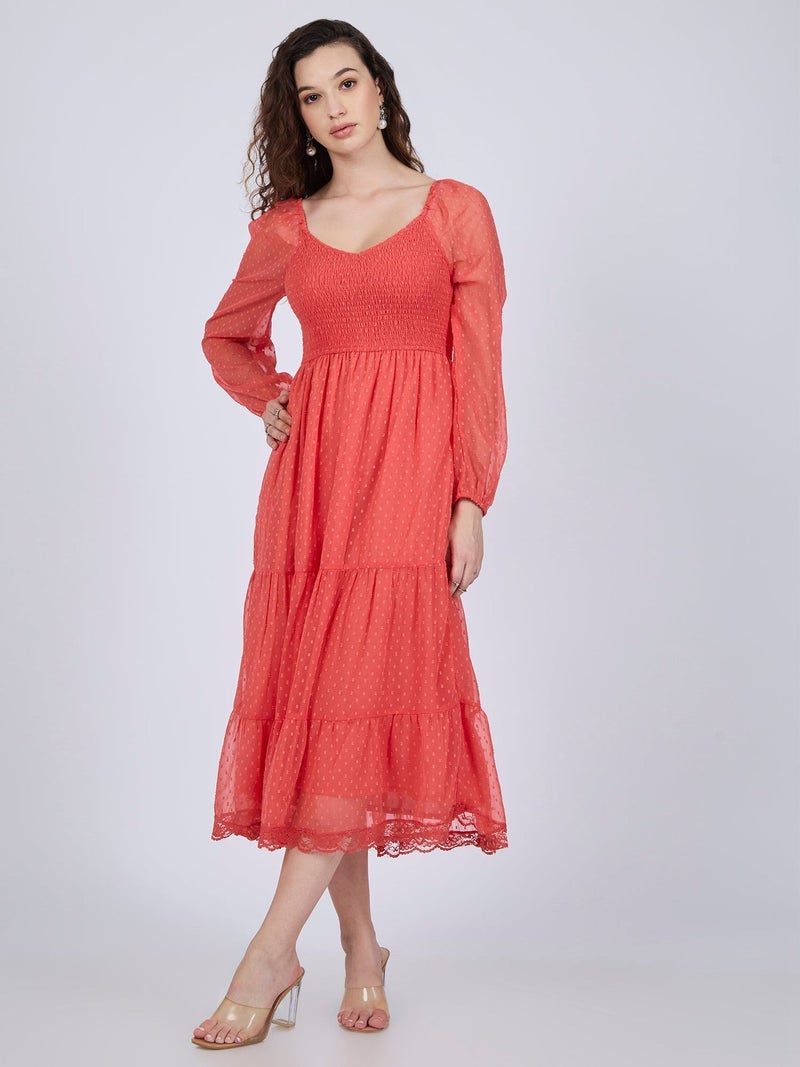 OUTZIDR Coral Tiered Midi Dress - Image 2